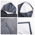 A grey hooded change towel made of 100% microfibre featuring a soft inner lining and stitched seams, with a logo present.