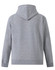 A grey men's full-zip fleecy hoodie with a hood and long sleeves, featuring a logo.