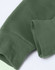 A close-up of an adult's hoodie in dark green, featuring a fleecy texture and a contrasting design.