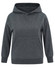 A grey kids' hoodie with a front pocket and hood, featuring a logo. Suitable for casual wear.