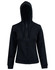 A black ladies' full zip contrast fleece hoodie with a hood and zippered pockets. It features a logo on the garment.