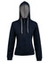 A navy full zip fleece hoodie with a contrasting grey interior and a hood, featuring zippered pockets and a logo.