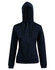 A full zip contrast fleece hoodie in black, featuring a hood and front pockets, with a logo on the design.