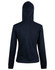 A navy ladies' full zip contrast fleece hoodie featuring a hood and long sleeves, with a logo on the back.