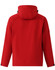 A red men's softshell full zip hoodie featuring a hood and a logo on the back.