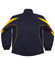 A navy and yellow track jacket with a high collar and elasticised cuffs. Features a logo on the upper back.