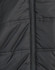 A close-up of a black, unisex sustainable parka jacket featuring a seamless design and zip closure.