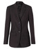 A black mid-length women's jacket with two buttons and a tailored design, featuring pockets and a single vent.