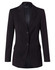 A women's mid-length jacket in black with two buttons, featuring a tailored fit and a classic blazer design.