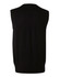 A black men's 100% Merino wool V-neck vest, featuring a sleeveless design and a fitted bottom.