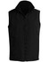 A black unisex reversible vest with a high collar and front zip closure. It features a logo on the design.