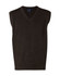 A dark green V-neck wool and acrylic knit vest featuring a sleeveless design and a plain finish.
