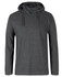 A long-sleeve, hooded tee in dark grey with a branding logo. Ideal for casual wear and layering.