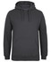 A dark grey hoodie featuring a kangaroo pocket and a hood, with a simple design and no visible logos.