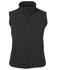 A black softshell vest with a high collar and front zip. It features two side pockets and has a logo.