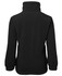 A black polar fleece jacket with a half zip and high collar, featuring elastic cuffs and a simple design.