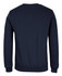 A navy jumper with long sleeves and a crew neckline, featuring a plain back. It includes a logo.