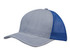 Light brushed poly cotton marle cap in grey with a blue honeycomb mesh back and a logo.