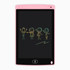 A pink LCD writing tablet featuring a black screen with colourful doodles of cartoon figures and a signature line.
