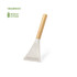 A wheat straw ice scraper with a bamboo handle, featuring a grey scraping head and a triangular shape.