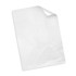 White tissue paper with a slightly crumpled texture, featuring a curled edge at the top. It has a branding logo.