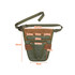 A green and brown garden tool waist pouch with multiple pockets and a strap, featuring a logo.