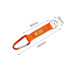 An orange carabiner keyring with a fabric strap and a circular keyring attachment. It features branding.