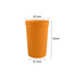 An orange 355ml plastic stadium cup with a cylindrical shape and a logo. Dimensions: 12cm height, 8.1cm diameter.