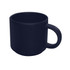 A ceramic coffee mug in a deep navy blue with a simple handle and a matte finish. It has a logo on one side.