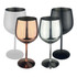 Four Bella stainless steel wine glasses in silver, rose gold, black, and white, with a polished finish and sleek design.
