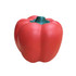 A red stress toy shaped like a capsicum, featuring a green stem at the top. The item has a smooth finish.
