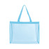 A transparent mesh tote bag in light blue with two shoulder straps and an open design.
