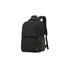 A grey canvas laptop backpack with brown accents and multiple pockets. It features padded shoulder straps.