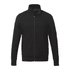 A black full zip fleece jacket for men featuring a high collar and a branded logo.