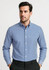 A men's long sleeve button-up shirt in a blue and white gingham pattern, featuring a collar and branding.