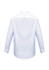 A white men's long sleeve button-up shirt featuring a back view with a logo.