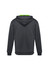 A black hoodie with a green interior, featuring a hood and long sleeves. Includes a small logo on the back.