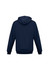 A navy men's crew zip hoodie with a hood and long sleeves, featuring a logo on the back.