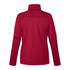 A softshell jacket in red, featuring a high collar and long sleeves, with a logo on the back.