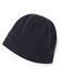 A navy blue polar beanie made from soft fleece material, featuring a simple design and a logo.