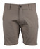 A pair of khaki dress shorts with a button and zipper closure, featuring a simple design and front pockets.