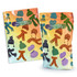 Two extra-large foil stand-up pouches in vibrant colours, featuring various knitted hats and scarves. Each pouch has a logo.