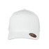 A white cap made of mesh material, featuring a structured front and a logo on the side.