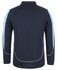 A long-sleeve polo shirt in navy with light blue accents and a logo on the back.