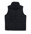 A black nylon vest featuring a zip front and two side pockets, with a high collar and a simple design.