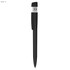 A black pen with a retractable USB connector, featuring a solid plastic design. It has a logo on the body.