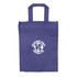 A purple tradeshow bag with two handles and a logo on the front.