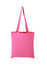A pink tote bag with long handles and a simple design. It features a branding logo.