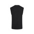 A black men's tank top with a sleeveless design and a logo on the back.