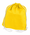 A yellow non-woven drawstring bag with white drawstrings and a simple design. It features a logo.